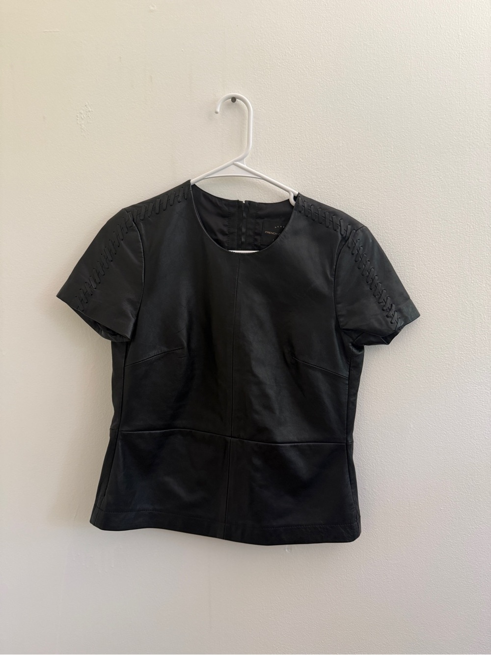 French Connection Black Short-Sleeve Leather Top
